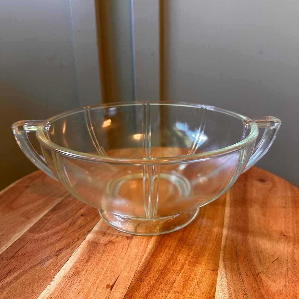 Vintage Queen Anne Glasbake Handled Mixing Bowl Heat Resisting Clear 1930s-40s